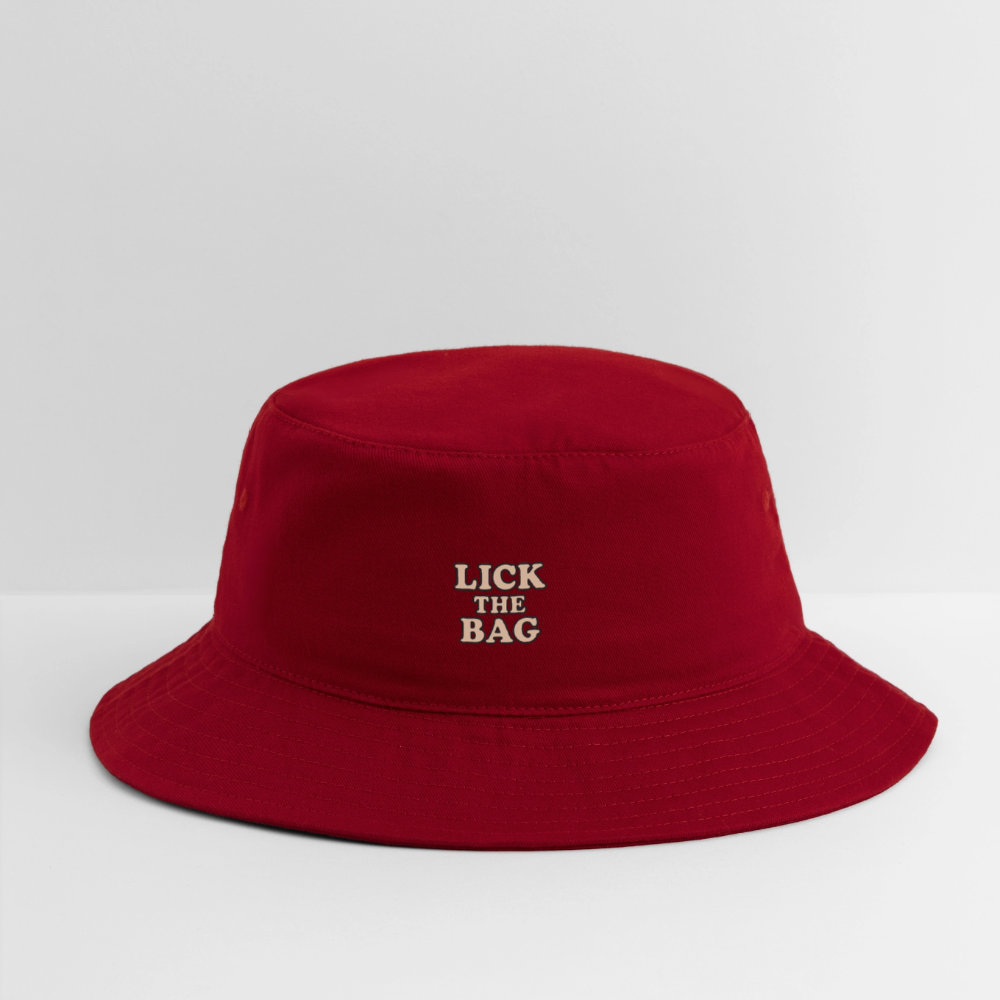 “Lick The Bag” Bucket Hat w/ Text Logo - red