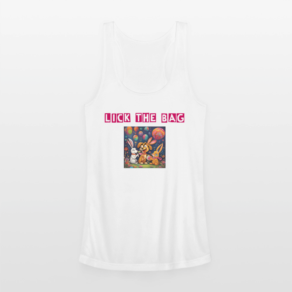 Women’s “Lick The Bag” Performance Racerback Tank - Bunny - white
