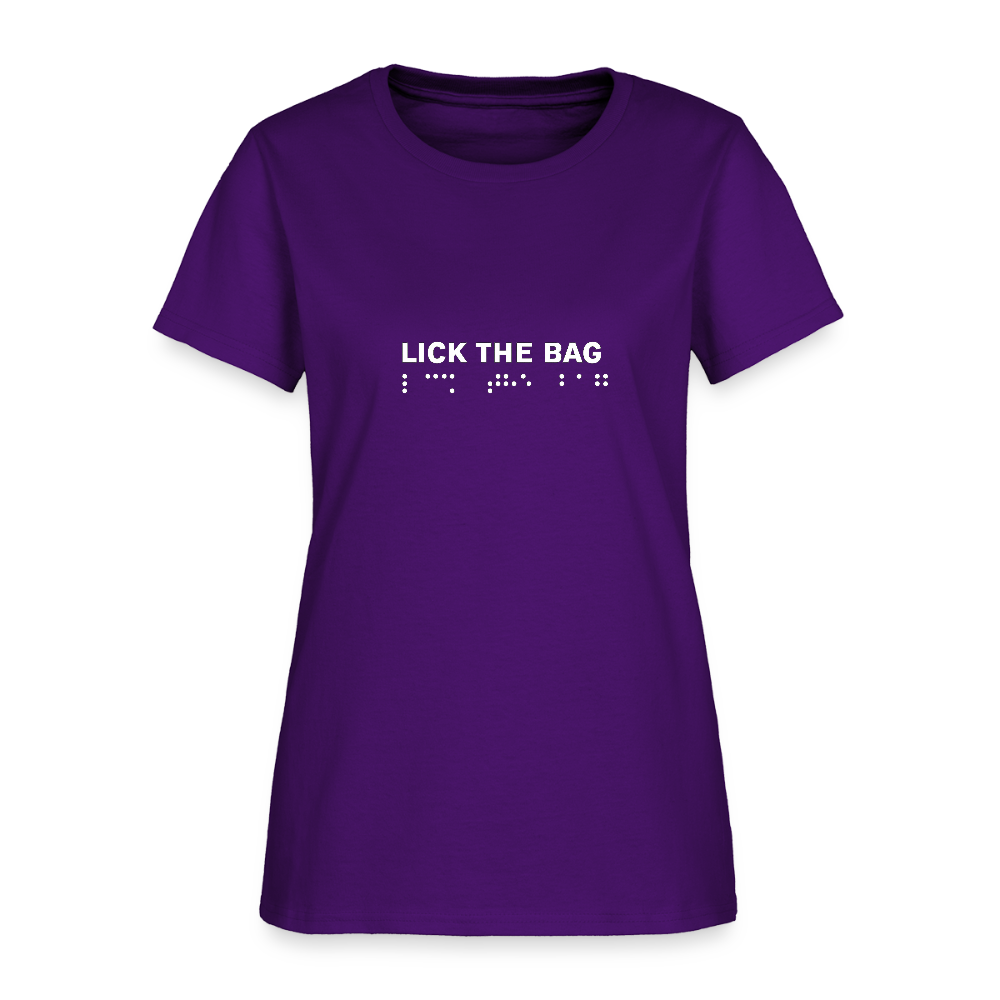Women’s “Lick The Bag” Brail Logo Tee - purple