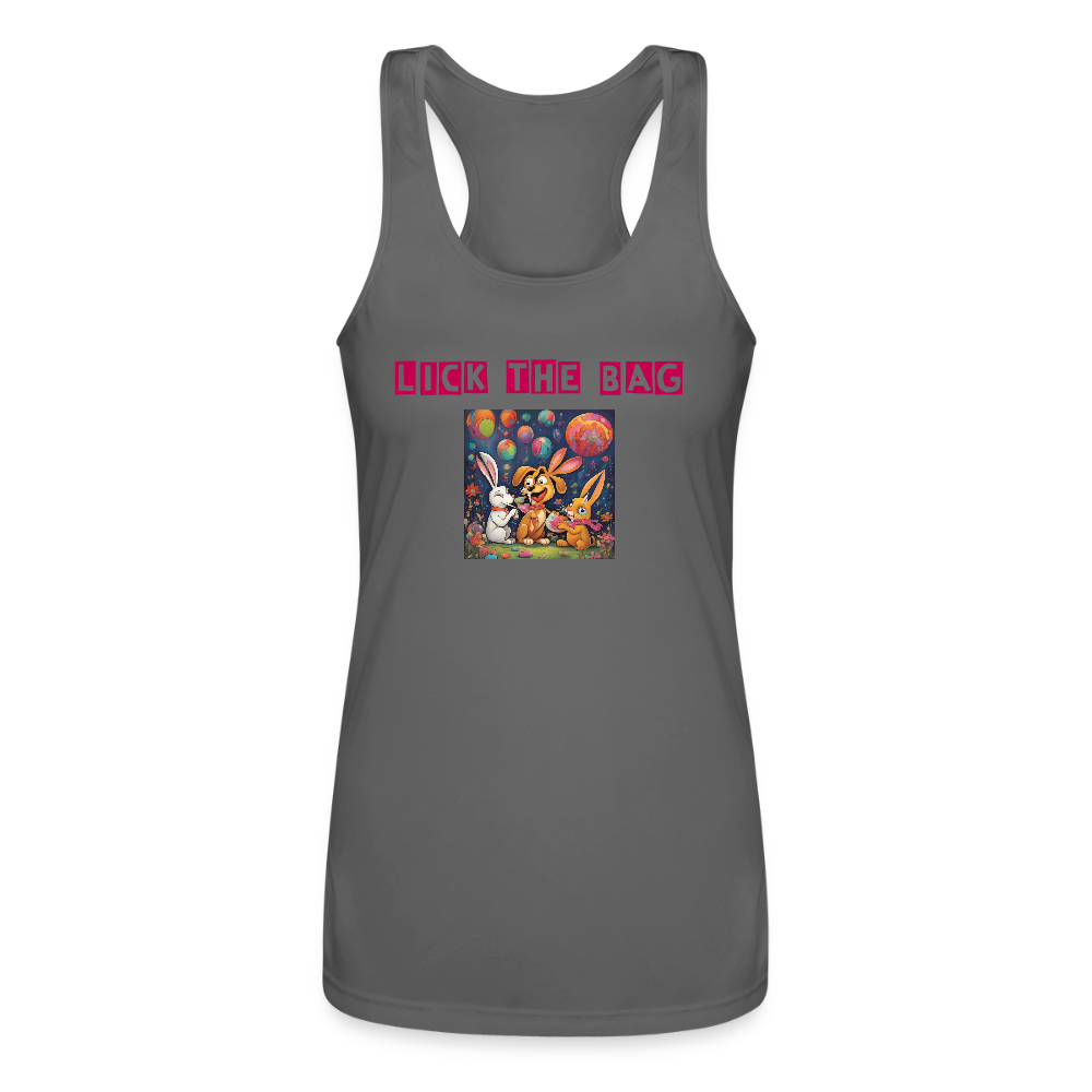 Women’s “Lick The Bag” Performance Racerback Tank - Bunny - charcoal