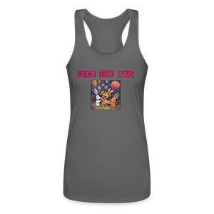 Women’s “Lick The Bag” Performance Racerback Tank - Bunny - charcoal