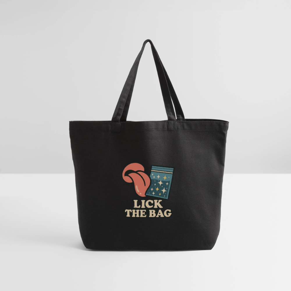 “Lick The Bag” Eco-Friendly Cotton Tote w/ Image - black