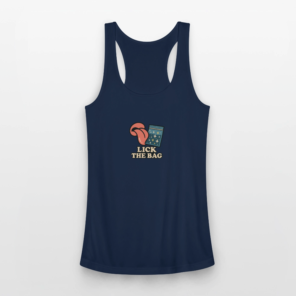 Women’s “Lick The Bag” Performance Racerback Tank - Image - navy