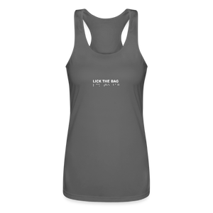 Women’s “Lick The Bag” Performance Racerback Tank - Brail - charcoal