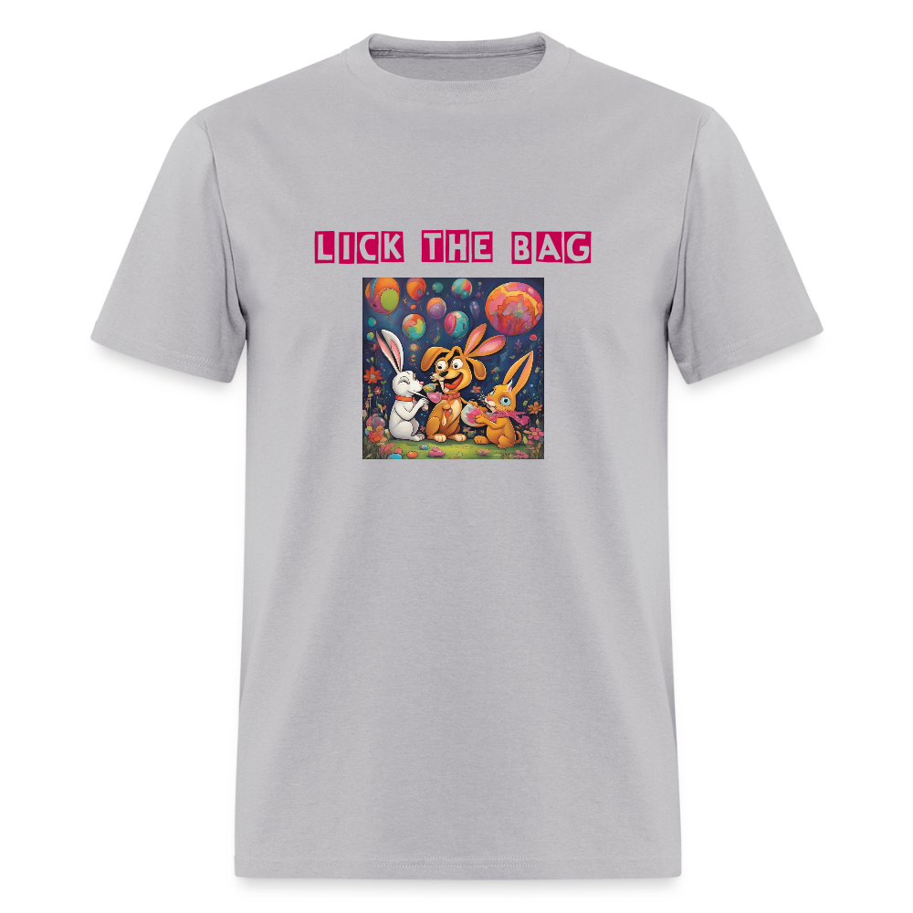 Unisex “Lick The Bag” T-Shirt (Bunny) - gravel 