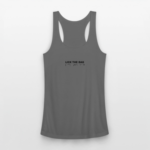 Women’s “Lick The Bag” Performance Racerback Tank - Brail - charcoal