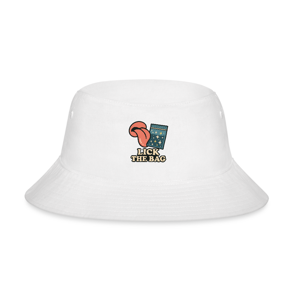 “Lick The Bag” Bucket Hat w/ Image - white
