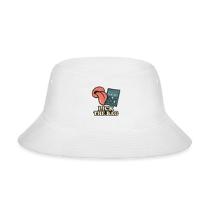 “Lick The Bag” Bucket Hat w/ Image - white