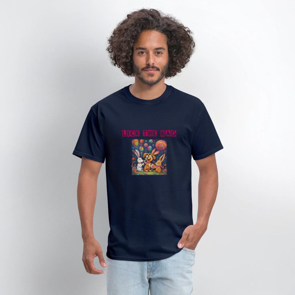 Unisex “Lick The Bag” T-Shirt (Bunny) - navy