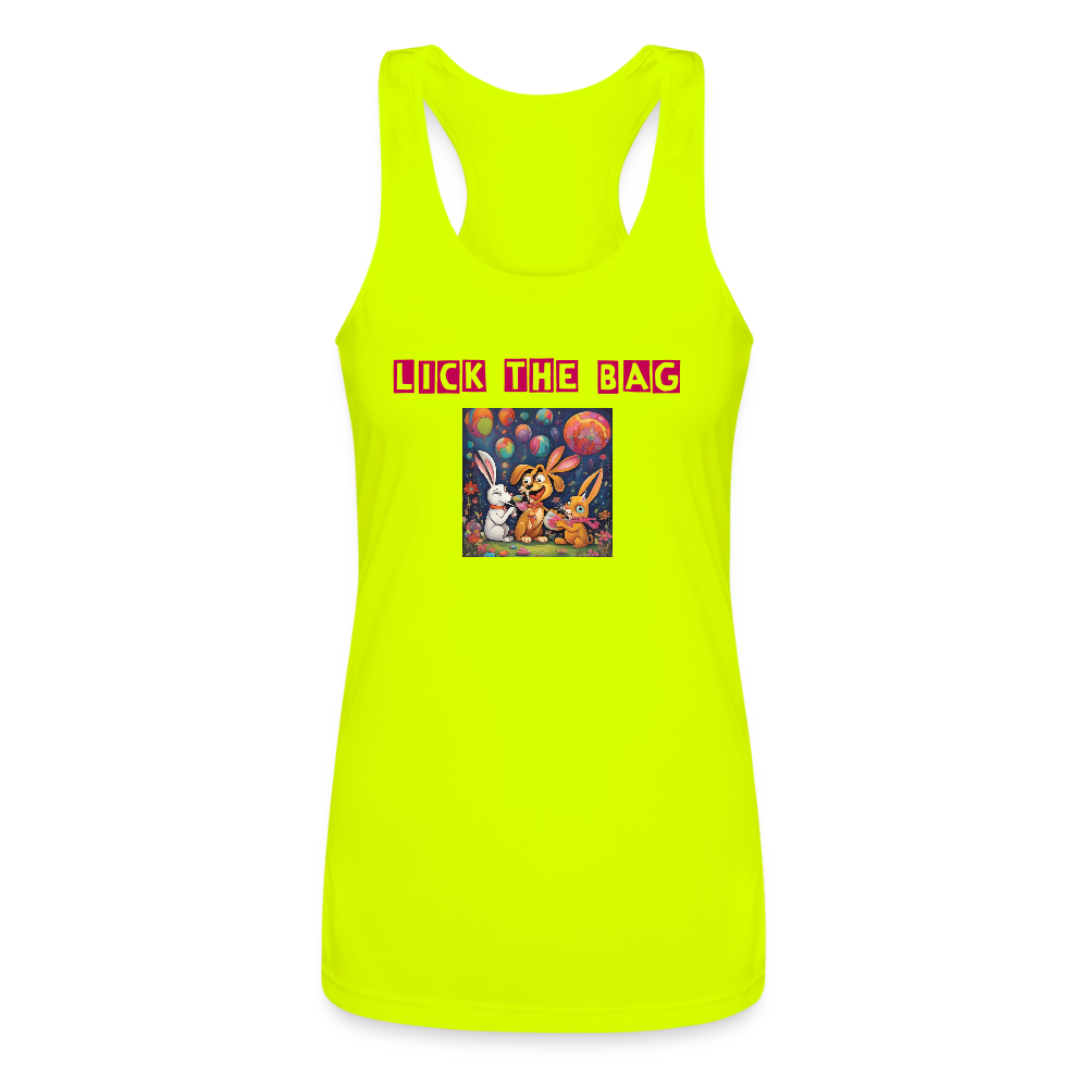 Women’s “Lick The Bag” Performance Racerback Tank - Bunny - neon yellow