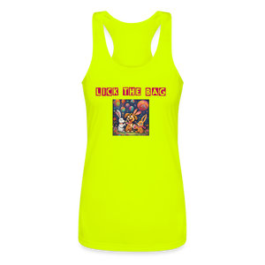 Women’s “Lick The Bag” Performance Racerback Tank - Bunny - neon yellow