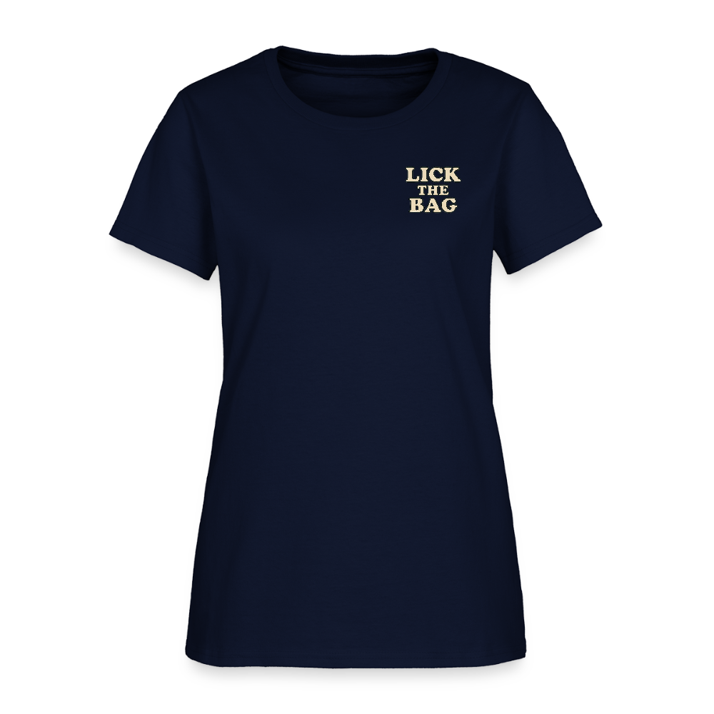 Women’s “Lick The Bag” Text Logo Tee - navy