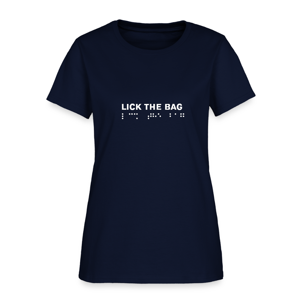 Women’s “Lick The Bag” Brail Logo Tee - navy