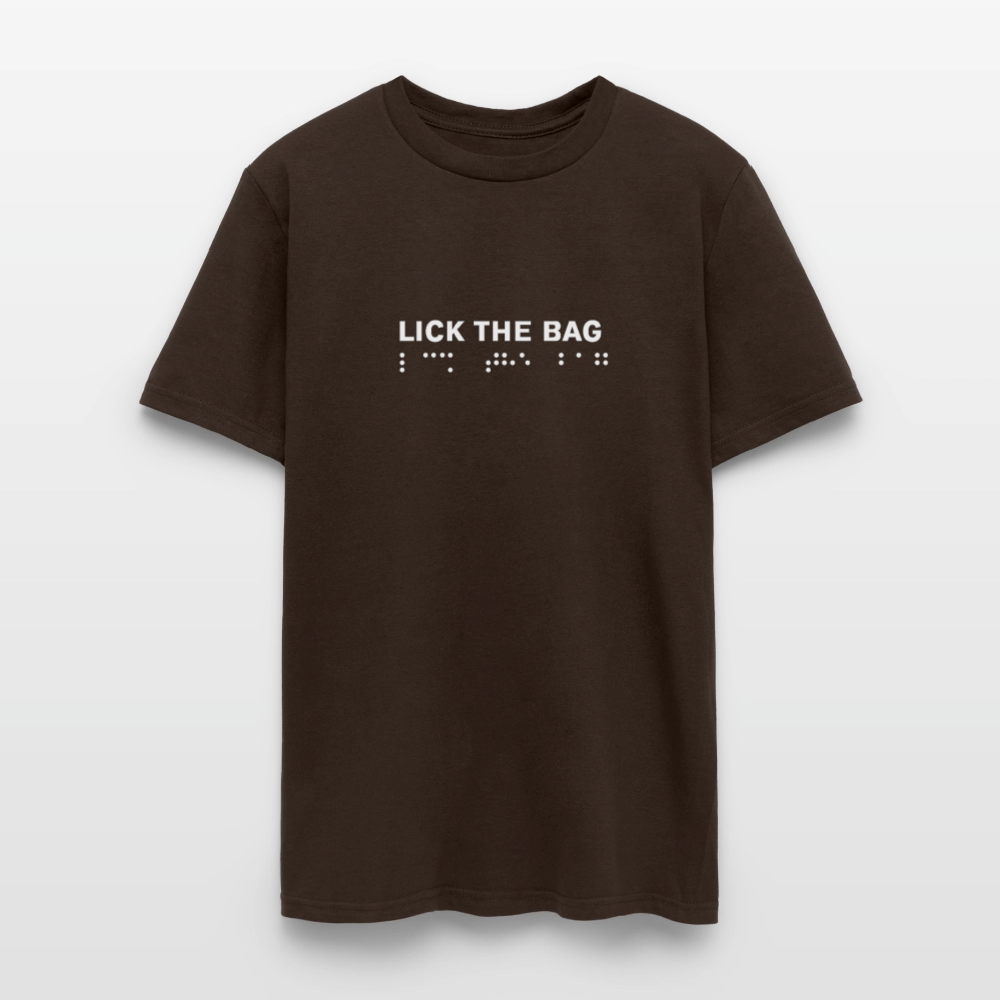 Unisex “Lick The Bag” T-Shirt (Brail) - brown