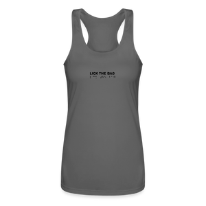 Women’s “Lick The Bag” Performance Racerback Tank - Brail - charcoal