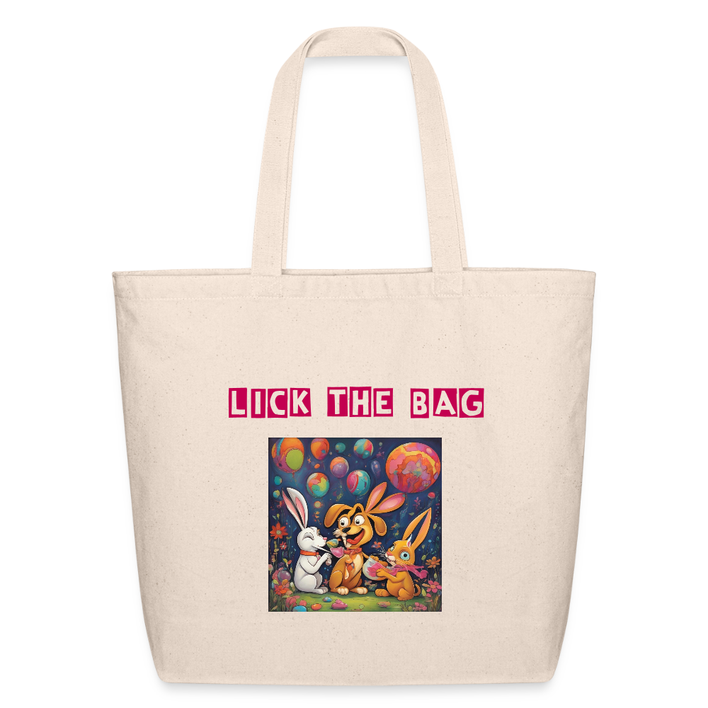 “Lick The Bag” Eco-Friendly Cotton Tote - Bunny - natural