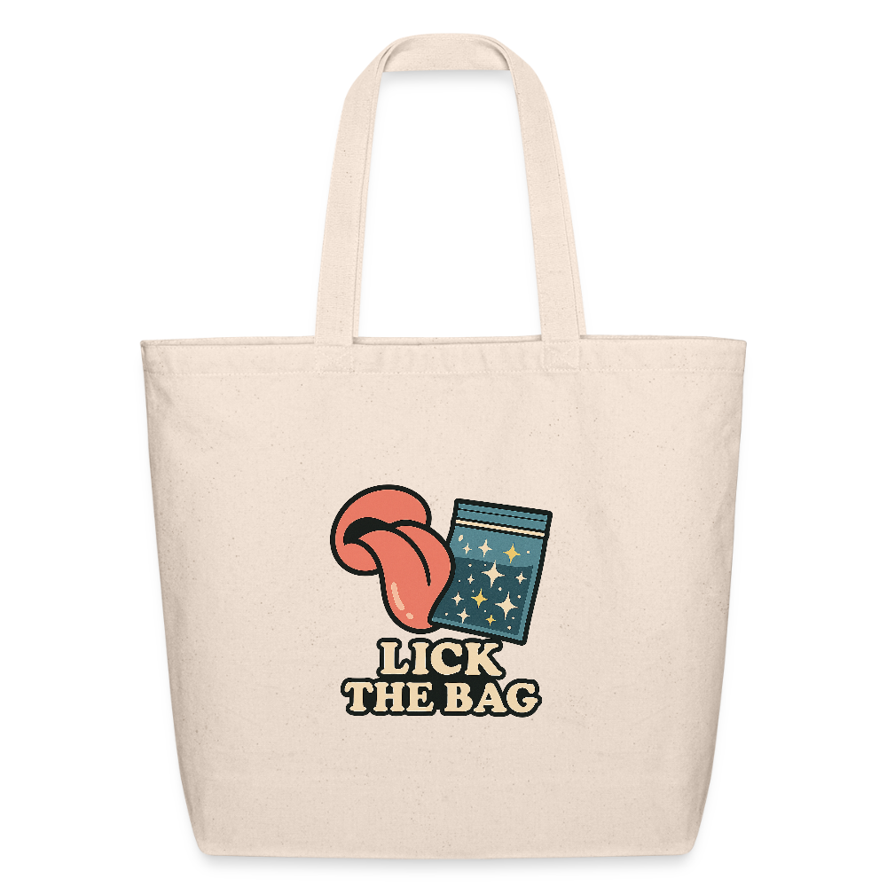 “Lick The Bag” Eco-Friendly Cotton Tote w/ Image - natural