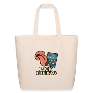 “Lick The Bag” Eco-Friendly Cotton Tote w/ Image - natural