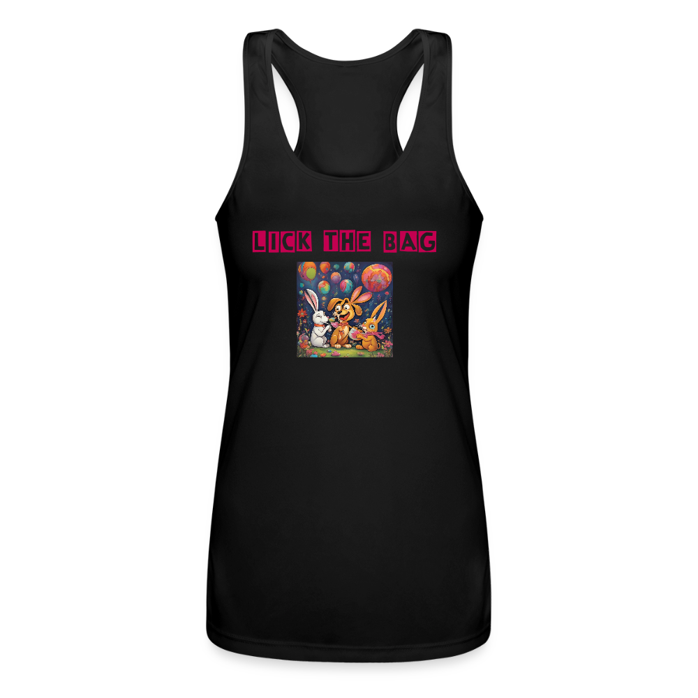 Women’s “Lick The Bag” Performance Racerback Tank - Bunny - black
