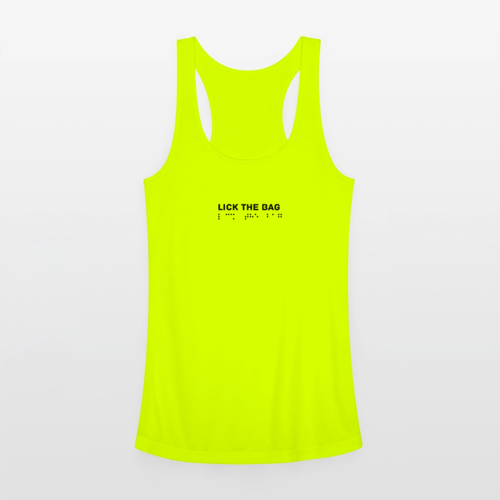 Women’s “Lick The Bag” Performance Racerback Tank - Brail - neon yellow