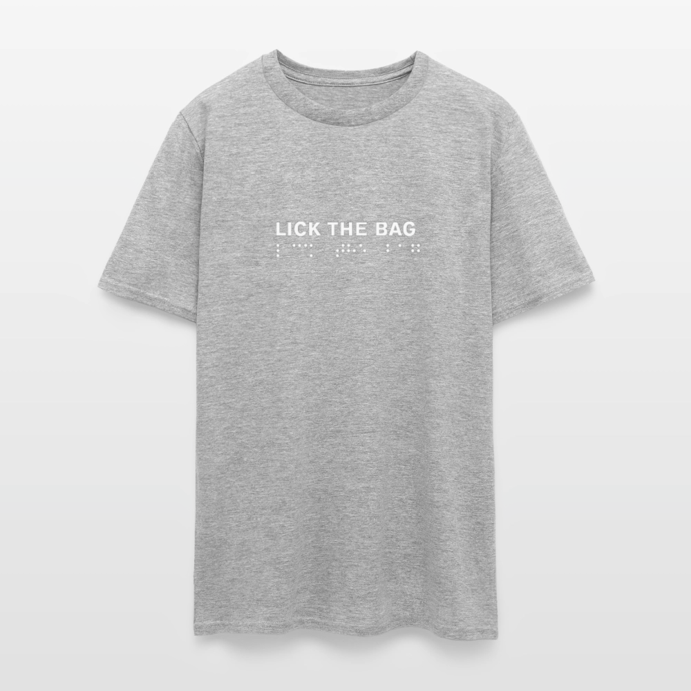 Unisex “Lick The Bag” T-Shirt (Brail) - heather gray