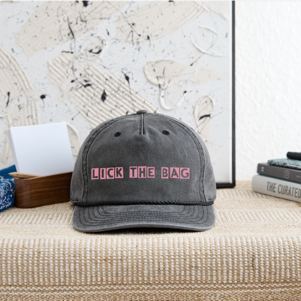 Vintage Wash “Lick The Bag” Bunny Logo Cap - washed black