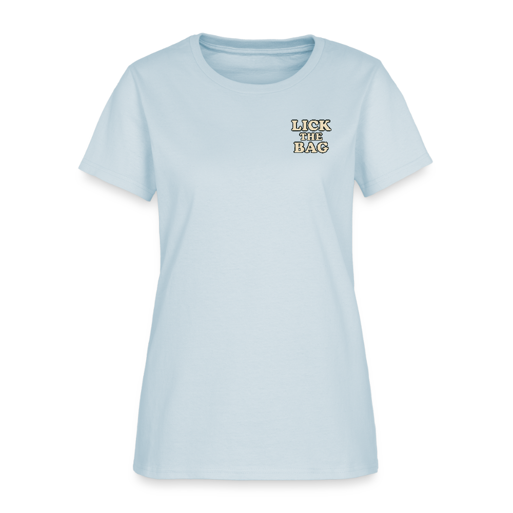 Women’s “Lick The Bag” Text Logo Tee - light blue