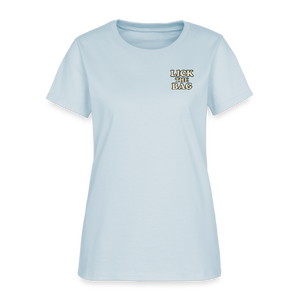 Women’s “Lick The Bag” Text Logo Tee - light blue