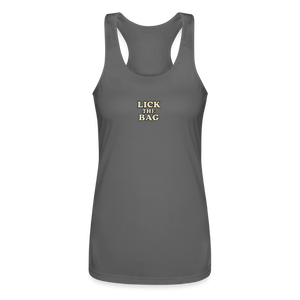 Women’s “Lick The Bag” Performance Racerback Tank - Text Only - charcoal