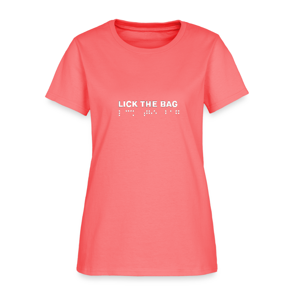 Women’s “Lick The Bag” Brail Logo Tee - coral