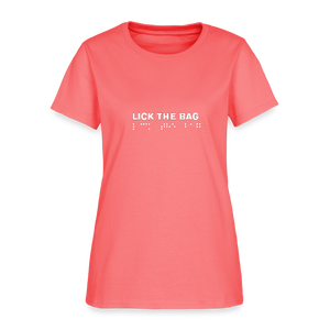 Women’s “Lick The Bag” Brail Logo Tee - coral
