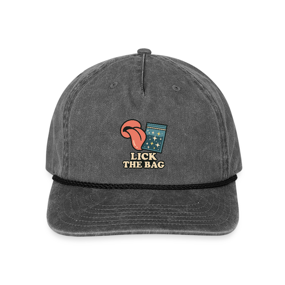 Vintage Wash “Lick The Bag” Image Logo Cap - washed black