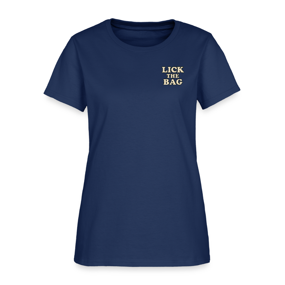 Women’s “Lick The Bag” Text Logo Tee -  blue dusk