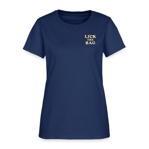 Women’s “Lick The Bag” Text Logo Tee -  blue dusk