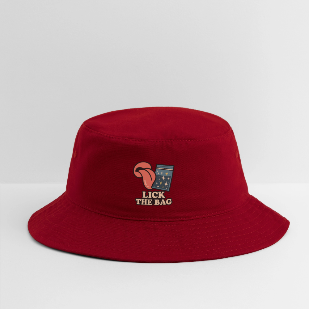 “Lick The Bag” Bucket Hat w/ Image - red