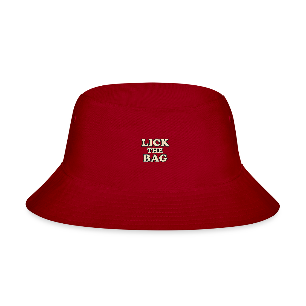 “Lick The Bag” Bucket Hat w/ Text Logo - red