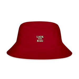 “Lick The Bag” Bucket Hat w/ Text Logo - red