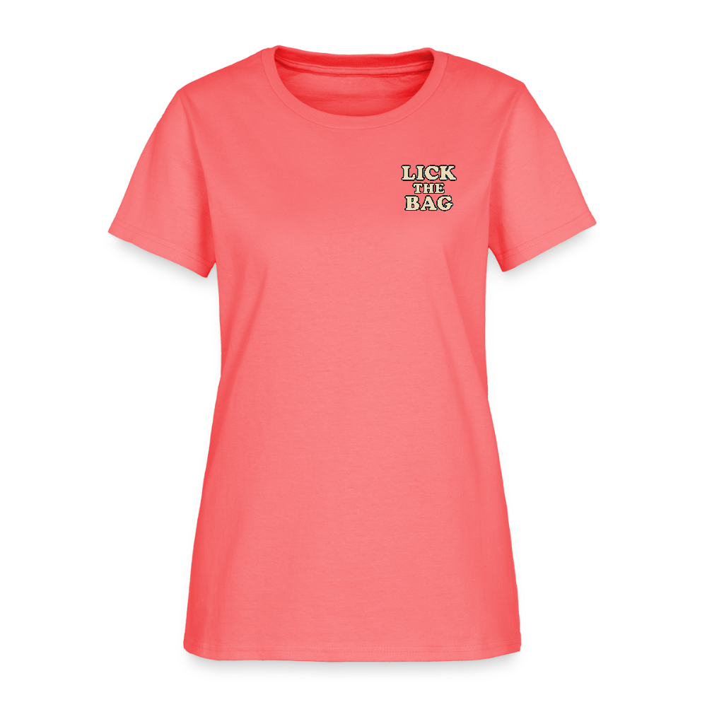 Women’s “Lick The Bag” Text Logo Tee - coral