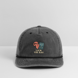 Vintage Wash “Lick The Bag” Image Logo Cap - washed black