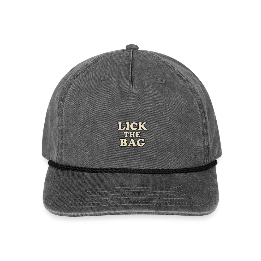 Vintage Wash “Lick The Bag” Text Logo Cap - washed black