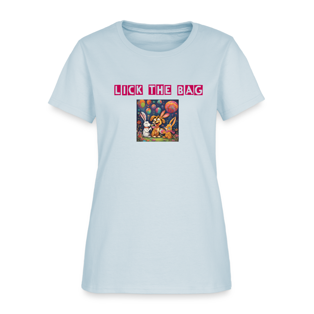 Women’s “Lick The Bag” Bunny Logo Tee - light blue