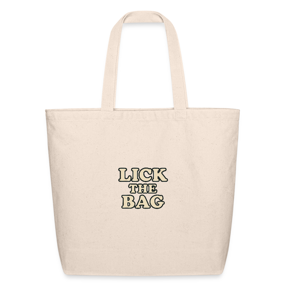 “Lick The Bag” Eco-Friendly Cotton Tote - Text Only - natural