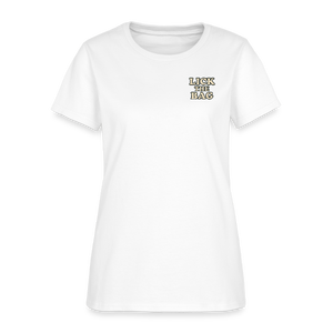 Women’s “Lick The Bag” Text Logo Tee - white