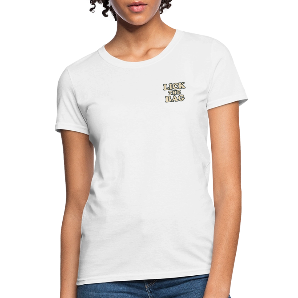 Women’s “Lick The Bag” Text Logo Tee - white