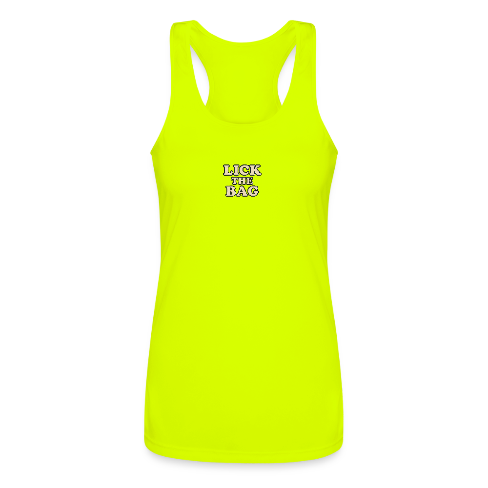 Women’s “Lick The Bag” Performance Racerback Tank - neon yellow