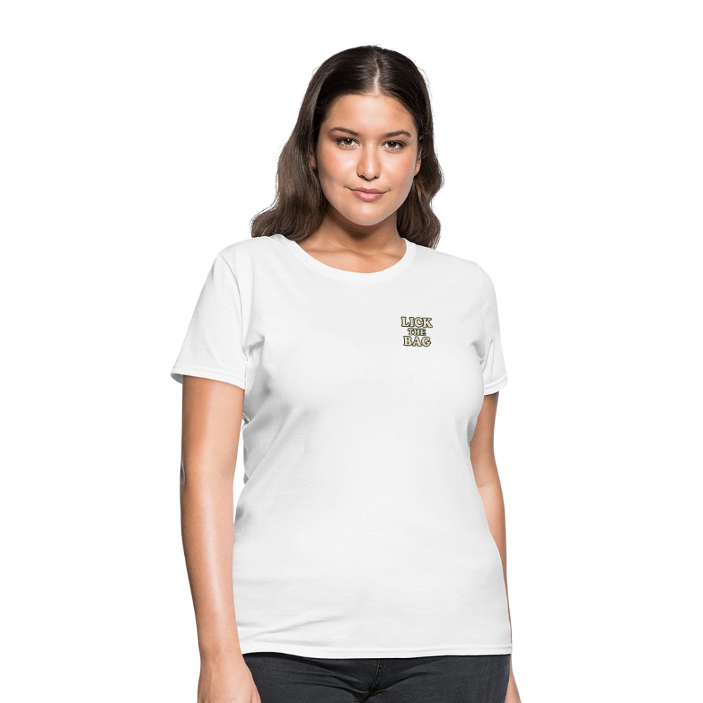 Women’s “Lick The Bag” Text Logo Tee - white