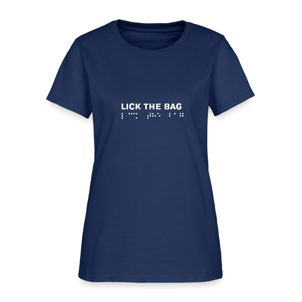 Women’s “Lick The Bag” Brail Logo Tee -  blue dusk