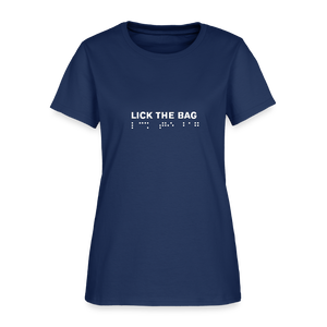 Women’s “Lick The Bag” Brail Logo Tee -  blue dusk
