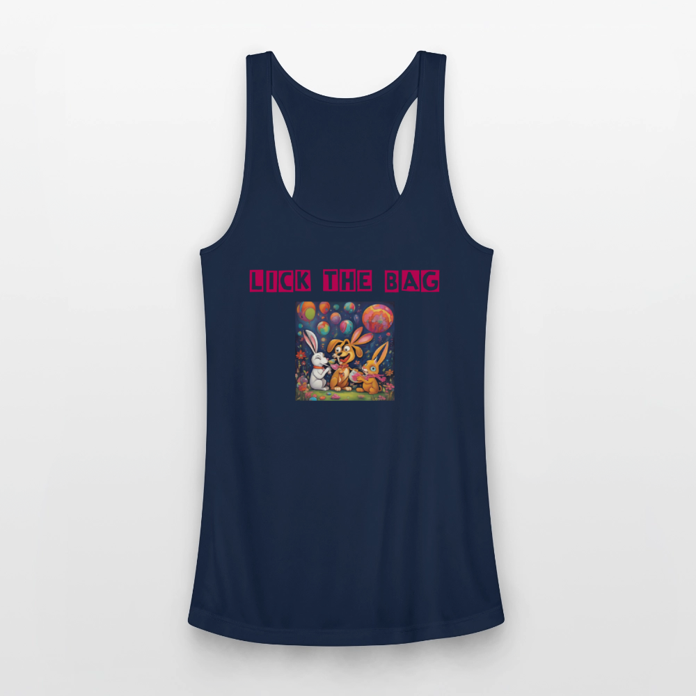 Women’s “Lick The Bag” Performance Racerback Tank - Bunny - navy