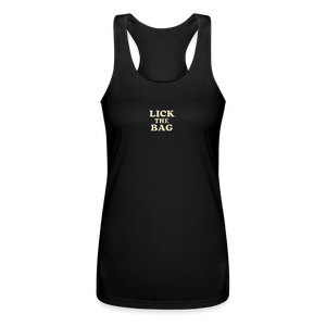 Women’s “Lick The Bag” Performance Racerback Tank - Text Only - black